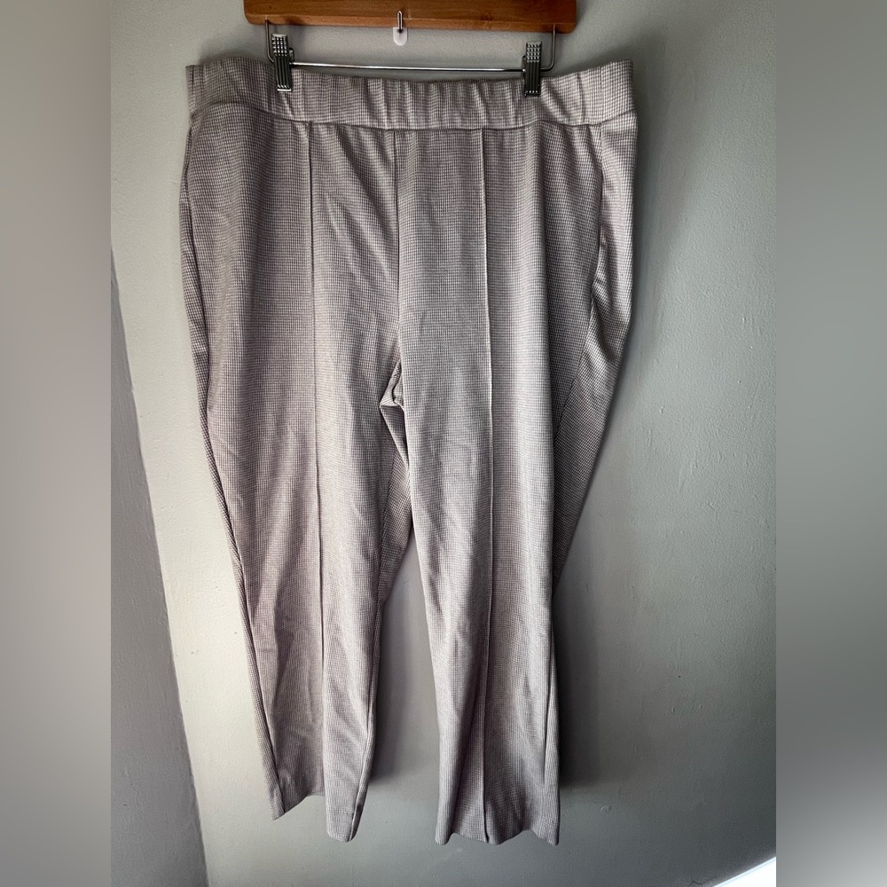 Croft & Barrow Tan White Houndstooth Straight Leg Pull On Women’s Pants Size XXL